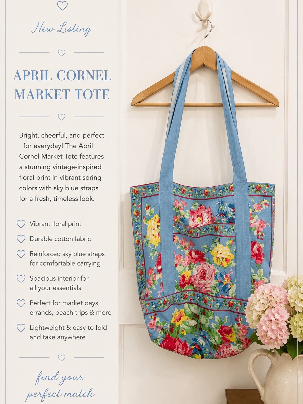 April Cornell Sky Blue Floral Market Tote